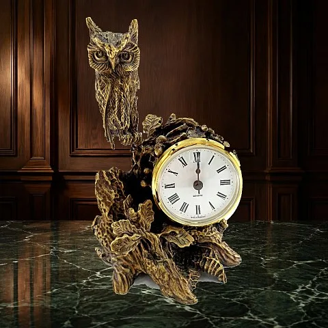 Бронзовые часы с совой на ветке в подарок