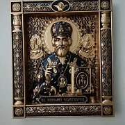 Подарочная резная Икона из дерева. Святой Николай Чудотворец — фотография 9