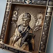 Резная Икона Николай Чудотворец — оригинальный подарок — фотография 2