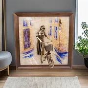 Ручная работа: Рисованная картина «Велосипедистка» на ониксе с подсветкой — фотография 1