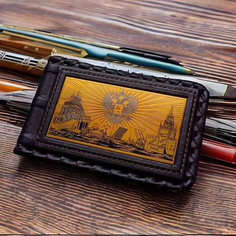 Подарочная кожаная визитница «Две столицы». Златоуст