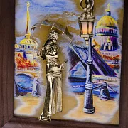 Картина «Девушка с зонтом. Набережная. Мост» на ониксе с подсветкой — необычный подарок — фотография 3