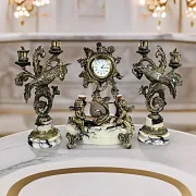 Каминные часы «Колибри» из мрамора с канделябрами в подарок — фотография 1
