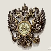 Часы с гербом РФ, резные из массива ясеня — оригинальный подарок — фотография 6